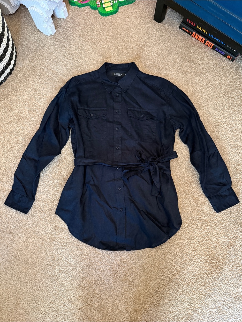 Lauren Ralph Lauren Linen Button Down Navy